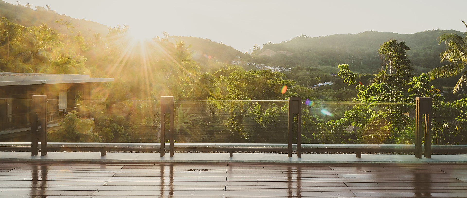 Modern steel deck with Australian bushland view